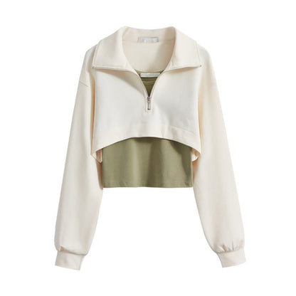 Damen Cropped Sweatpullover Hochkragen Reißverschluss Norvielle