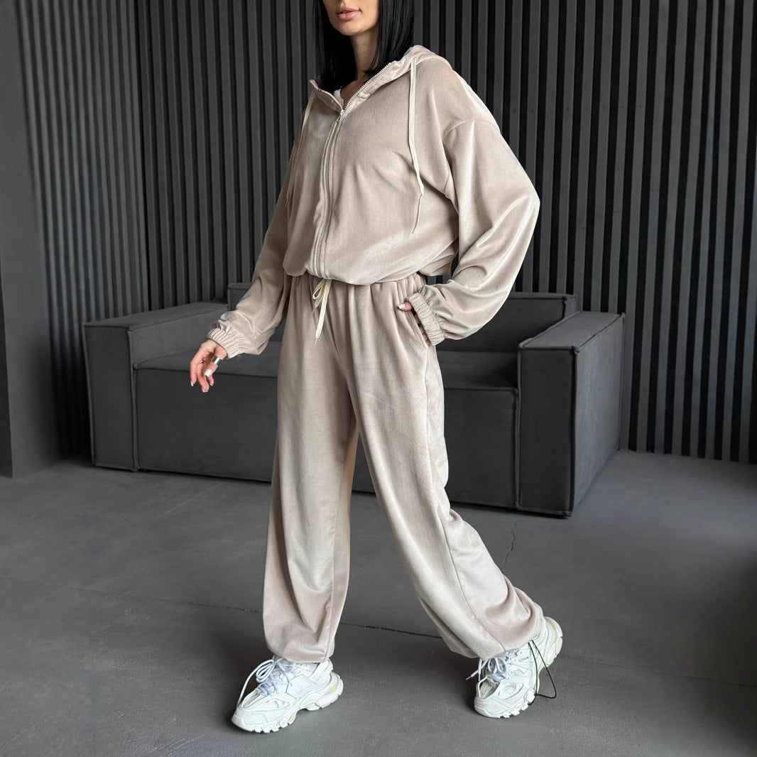 Damen Fleece Sportanzug Lässig Mit Taschen - Norvielle