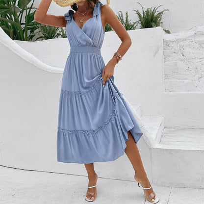 Damen Maxikleid V-Ausschnitt Volant Norvielle