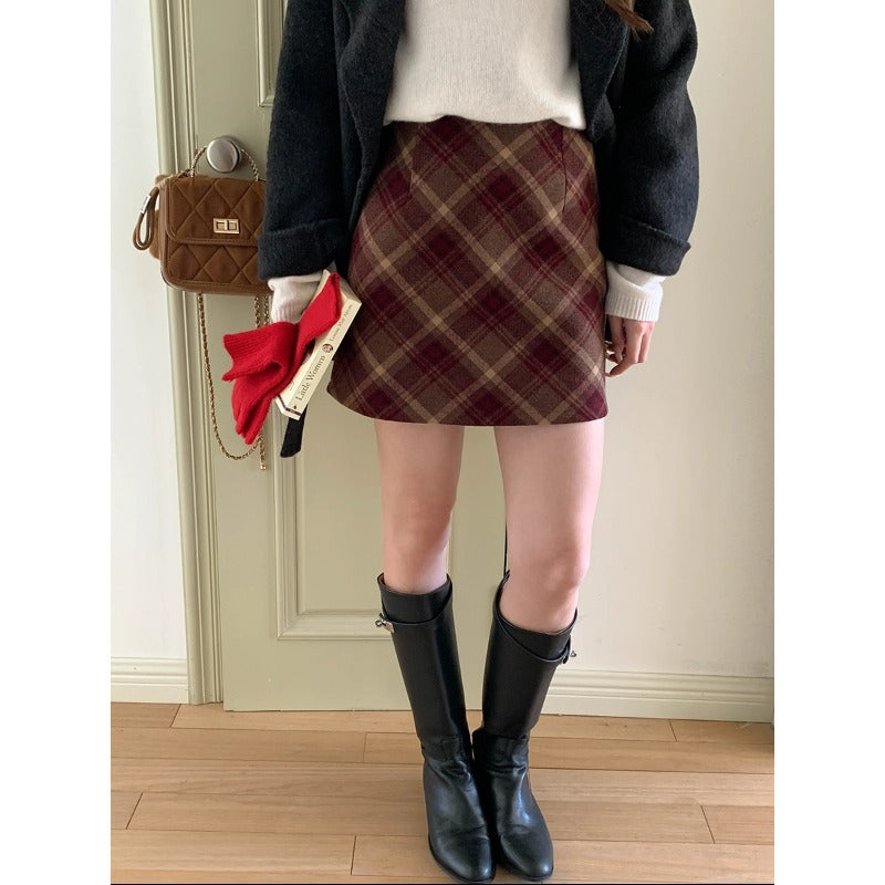 Damen Minirock Karierter Stoff Seitentaschen Schwarz - Norvielle