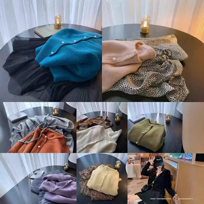 Damen Strickjacke Edle Perlenknöpfe Modern
