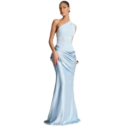 Damen Abendkleid Asymmetrisch Satin Raffiniert