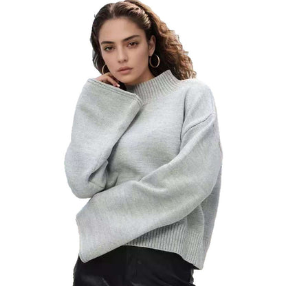 Damen Grobstrickpullover Stehkragen Voluminöse Ärmel Norvielle