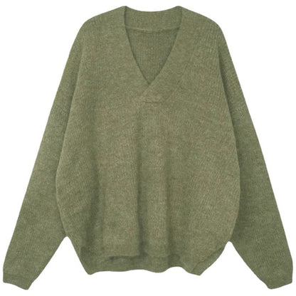 Damen Oversize Pullover V-Ausschnitt Kuschelfleece Beige