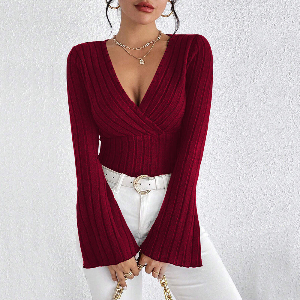 Damen Wickeloberteil Langärmlig Rippdetails Elegent