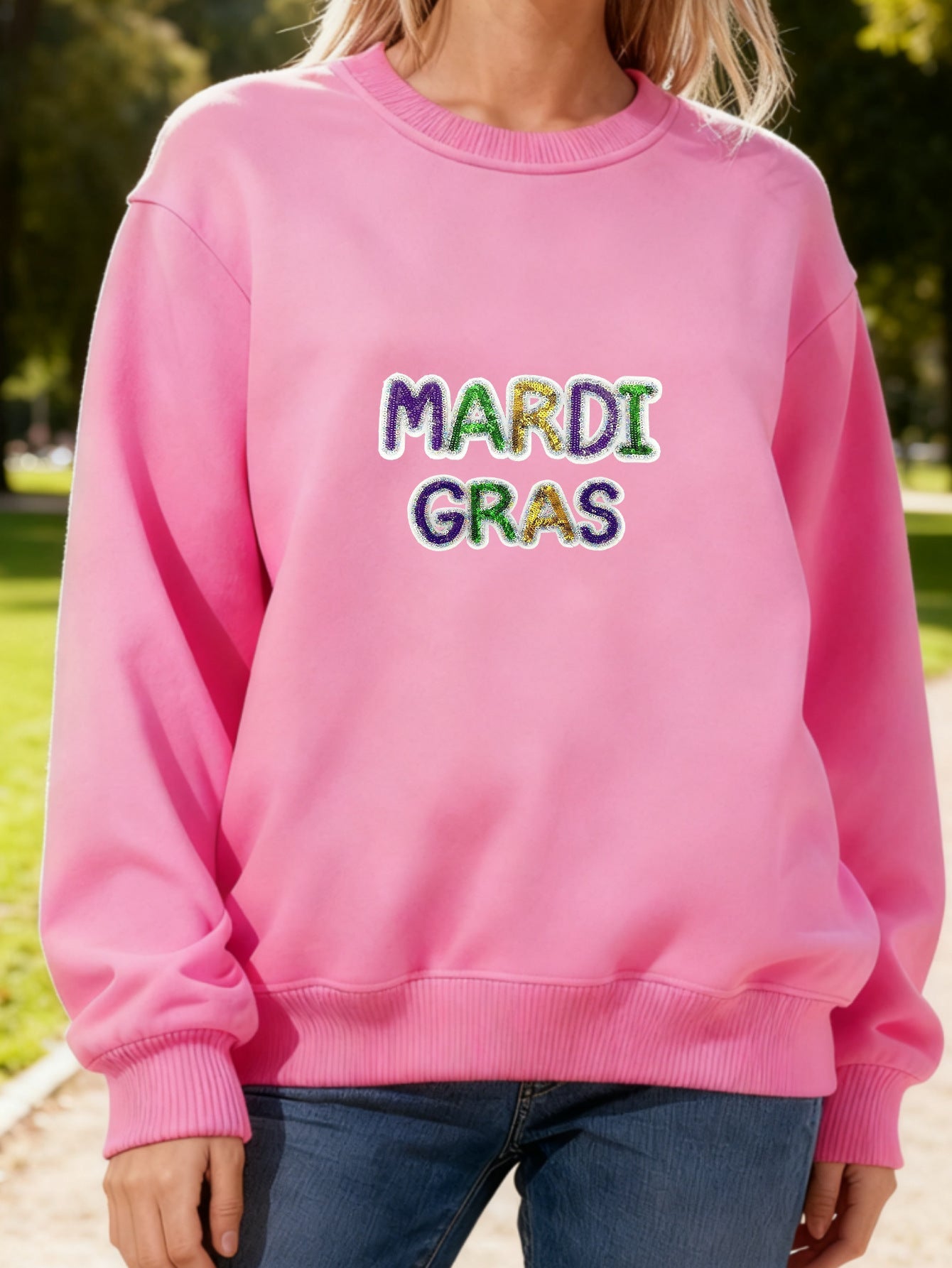 Damen Sweatshirt Mardi Gras Schriftzug Leicht Norvielle