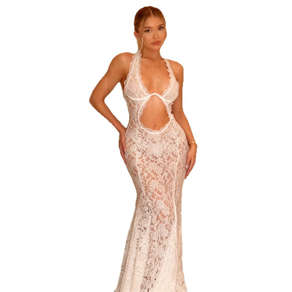 Damen Spitzenkleid Elegantes Design V-Ausschnitt