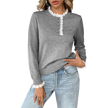 Damen Pullover Rüschendetail Knopfleiste Norvielle