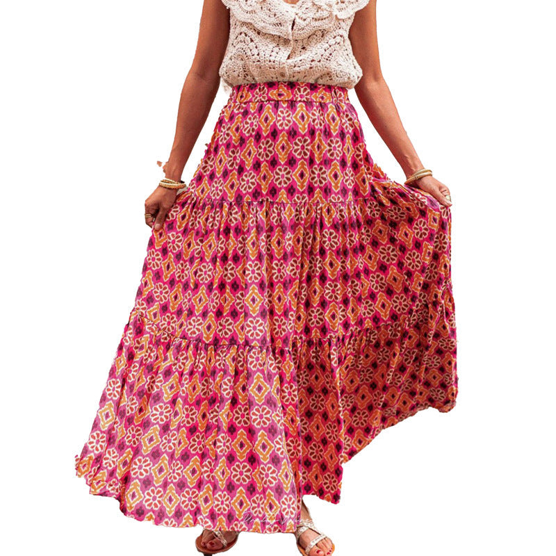 Damen Maxi-Rock Lebhaftes Muster Voluminös Multicolor