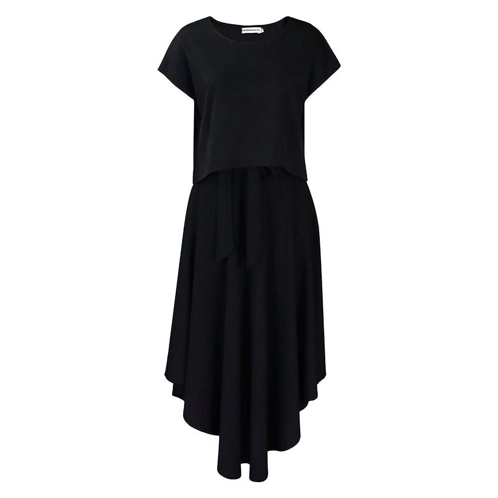 Damenkleid Asymmetrischer Schnitt Dekorativer Gürtel Norvielle