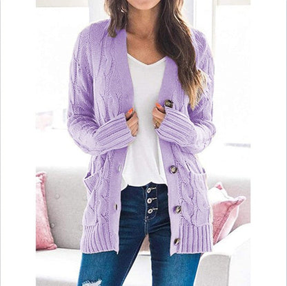 Damen Strickcardigan Zopfmuster Taschen Beige