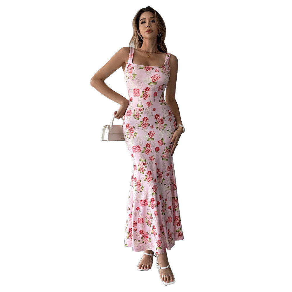 Damen Maxikleid Quadratausschnitt Florales Pailletten-Design Norvielle