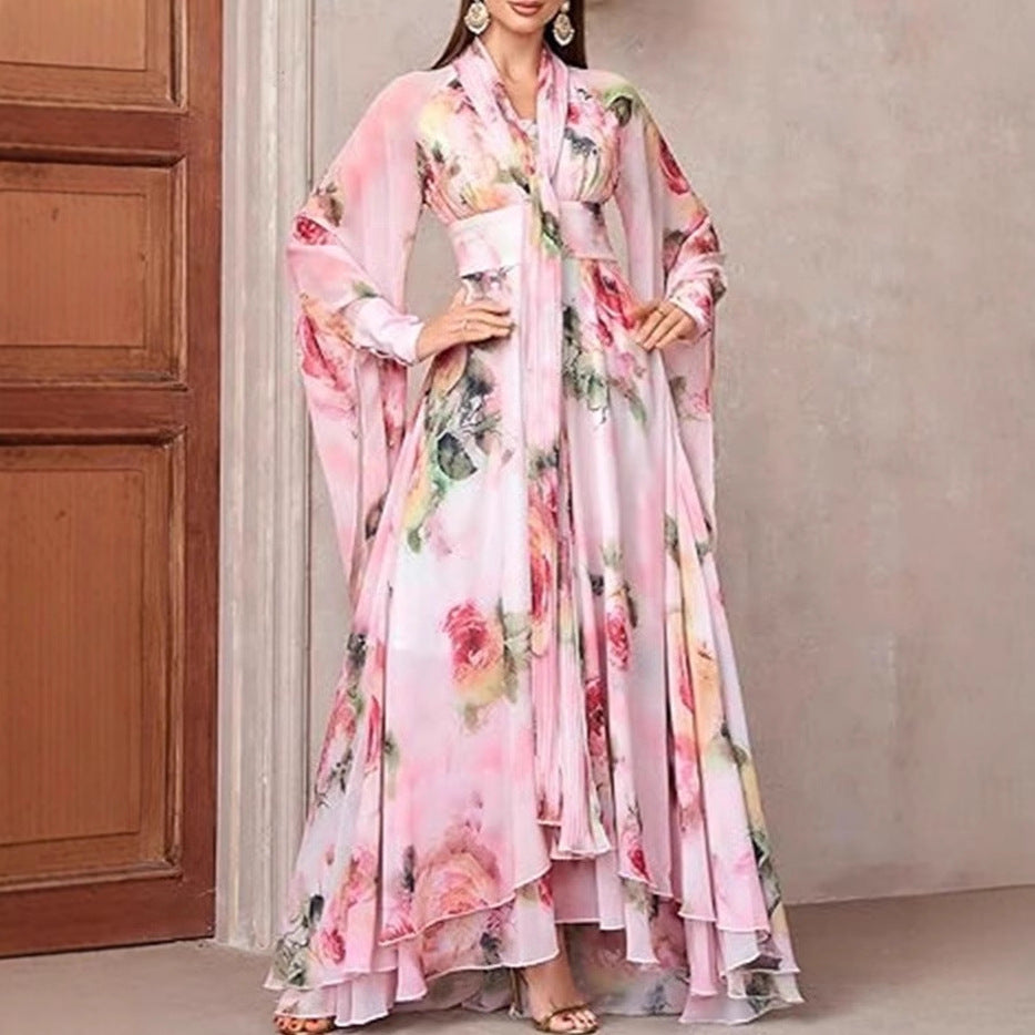 Damen Maxikleid Florales Design mit Volants - Norvielle