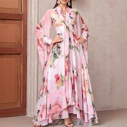 Damen Maxikleid Florales Design mit Volants - Norvielle
