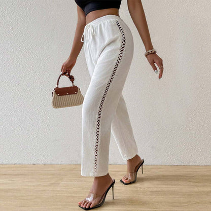 Damen Baumwollhose Breit mit Rüschendetails Beige