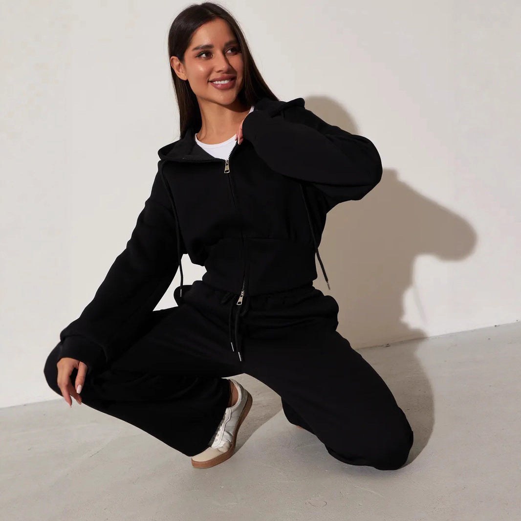 Damen Kapuzenoberteil und Sweatpants-Set Hochtailliert mit