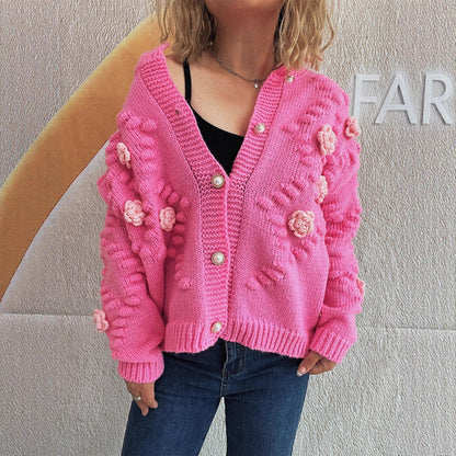Damen Strickjacke Floralmuster Perlenknöpfe Norvielle - Norvielle