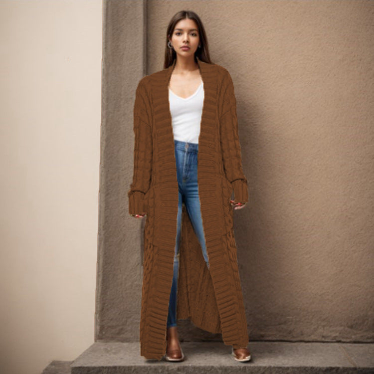 Damen Strickcardigan Lang Zopfmuster Norvielle