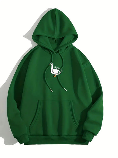 Damen Kapuzenpullover Gänsemotiv Weiches Fleece Innen Norvielle