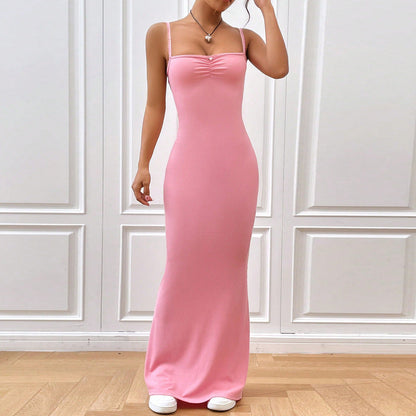 Damen Maxikleid mit verstellbaren Trägern und Raffungen
