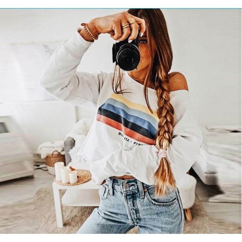 Damen Sweatshirt Off-Shoulder Streifenmuster Norvielle