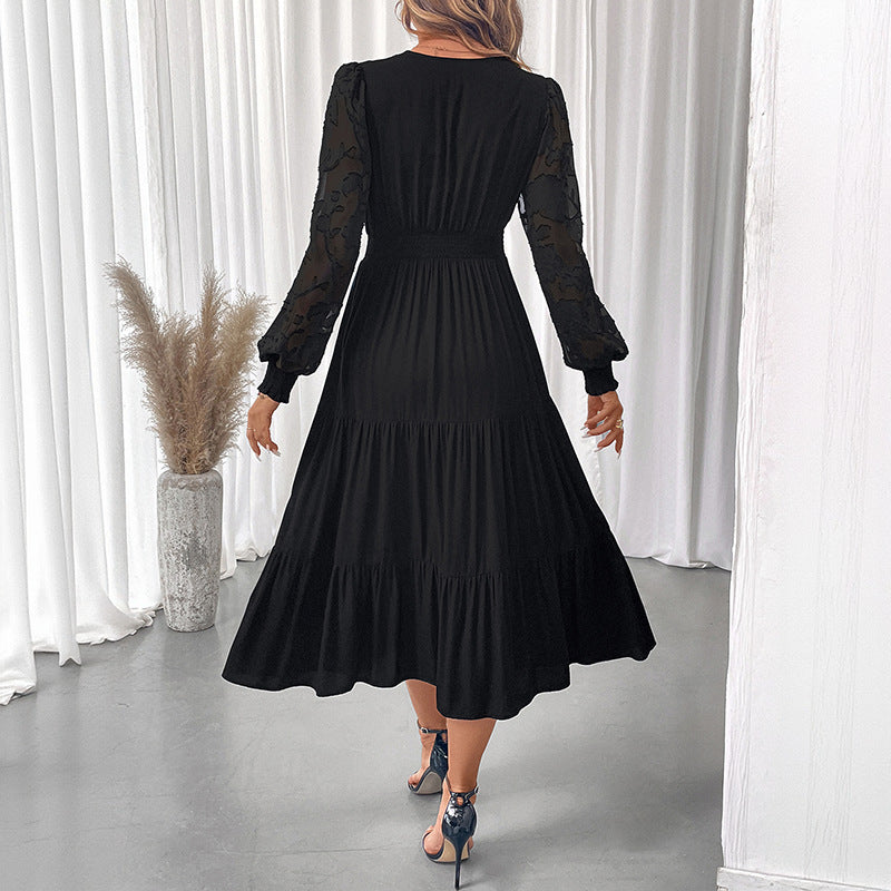 Damen Maxikleid mit Puffärmeln Rüschen Details Norvielle