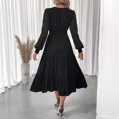 Damen Maxikleid mit Puffärmeln Rüschen Details Norvielle