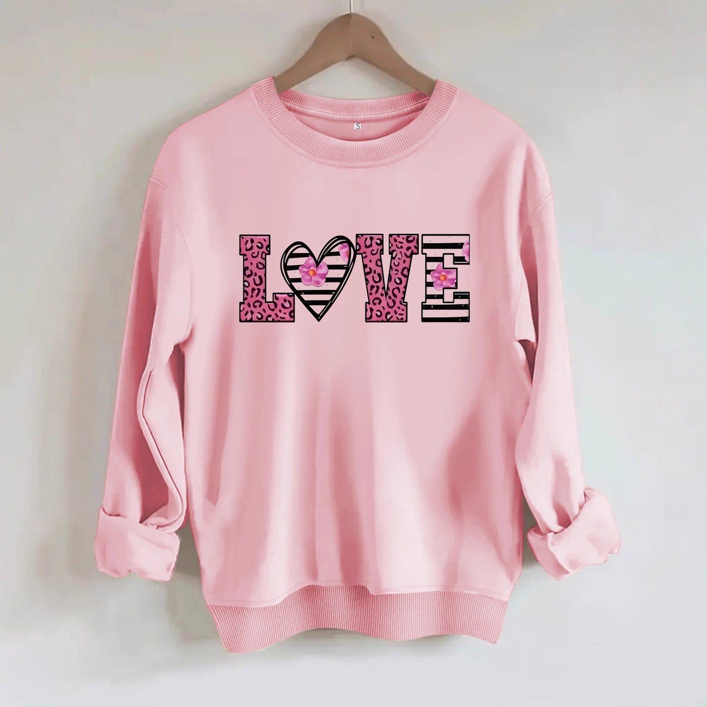 Damen Sweatshirt Leopardenherz-Design Baumwolle Komfortschnitt - Norvielle