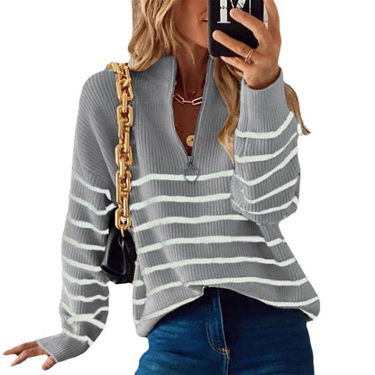 Damen Strickpullover Streifenmuster mit Reißverschluss Norvielle