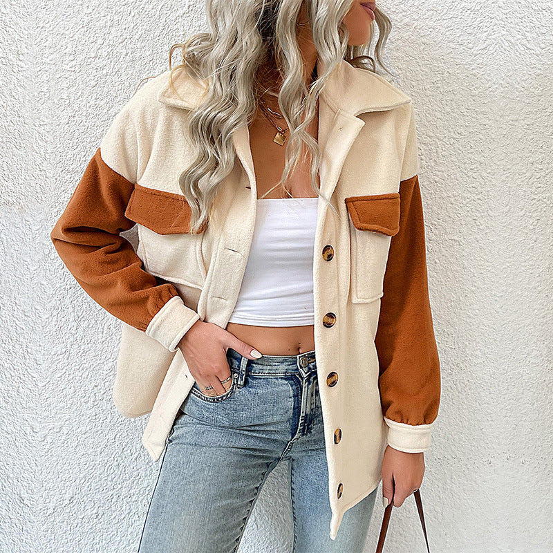 Damen Overshirt mit Taschen Farbkontrast Norvielle