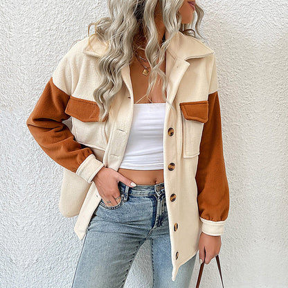 Damen Overshirt mit Taschen Farbkontrast Norvielle