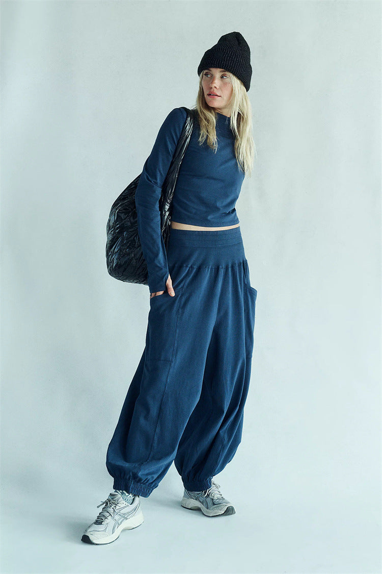 Damen Set Langärmliges Oberteil Weite Hose Norvielle