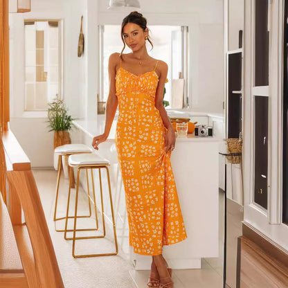 Damen Maxikleid mit verstellbaren Trägern Floralmuster
