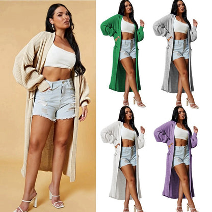 Damen Langstrickcardigan Offenes Design Praktische Taschen Beige - Norvielle