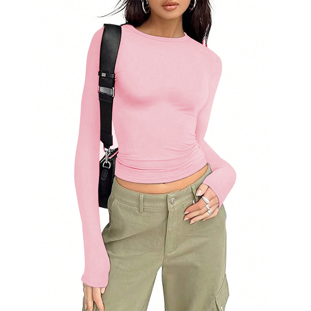 Damen Langärmliges Basic-Shirt Rundhalsausschnitt Norvielle