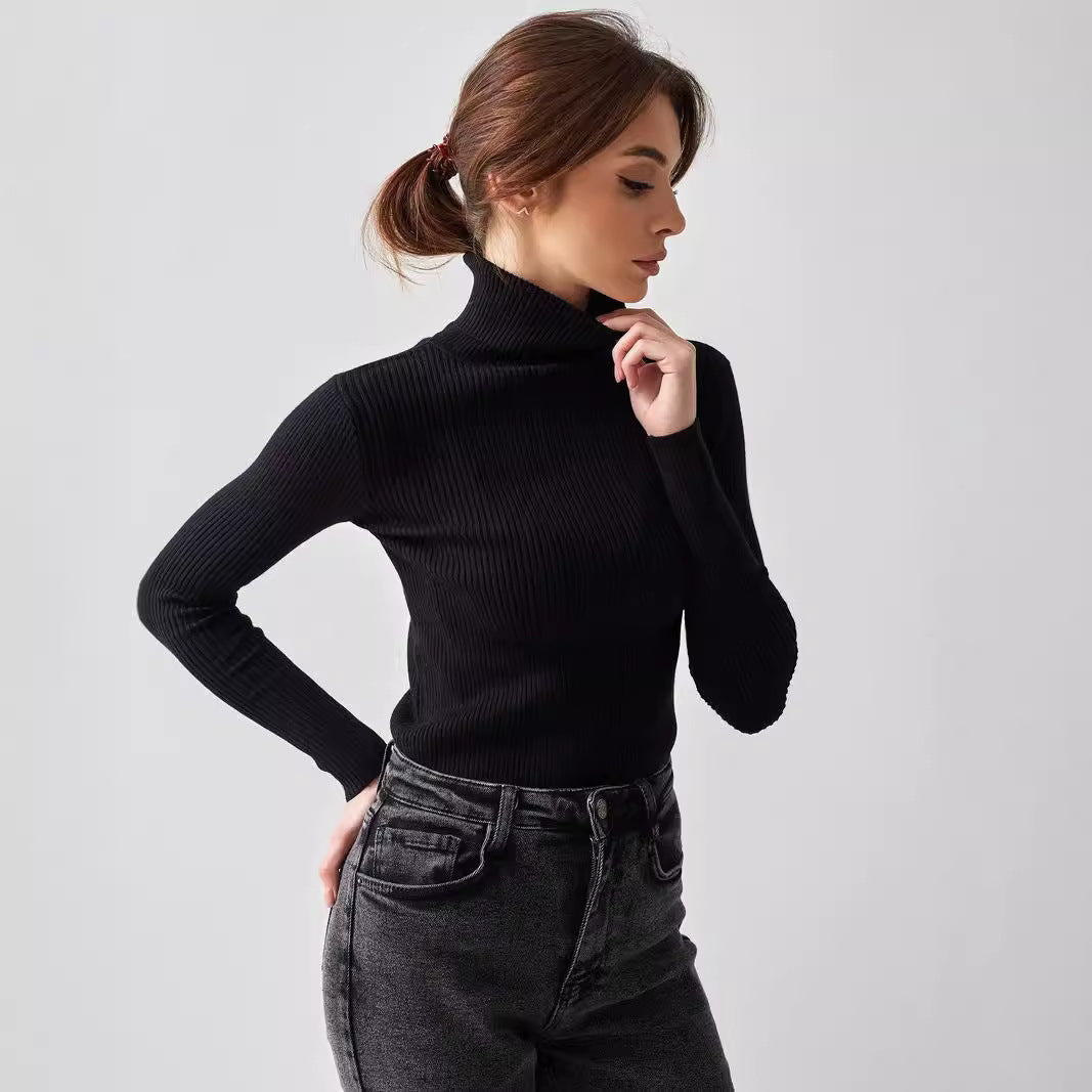 Damen Pullover Lang mit hohem Kragen und Rippenstruktur Norvielle