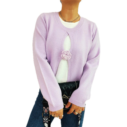 Damen Strickjacke Florales Design V-Ausschnitt