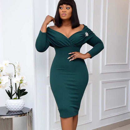 Damen Cocktailkleid Figurbetont Off-Shoulder Rüschendetails Schwarz - Norvielle
