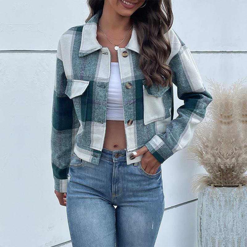 Damen karierte Shirtjacke mit Taschen Norvielle