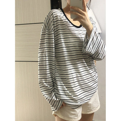 Damen Oversized Longsleeve-Shirt Gestreift Weite Ärmel Norvielle