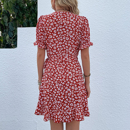 Damen Wickelkleid Fließender Rock Blumenmuster