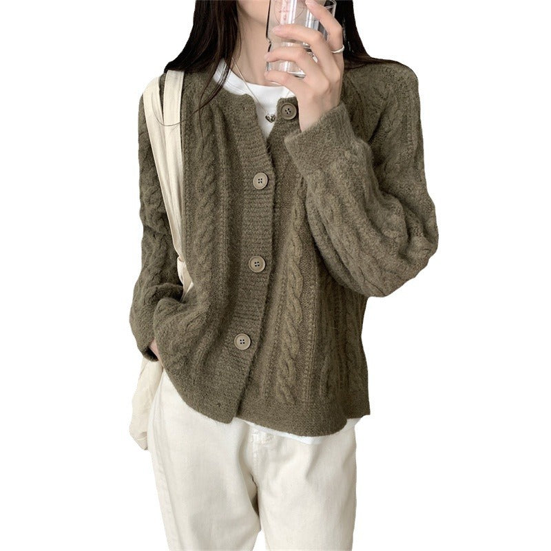 Damen Grobstrickjacke Zopfmuster Breite Ärmel Norvielle