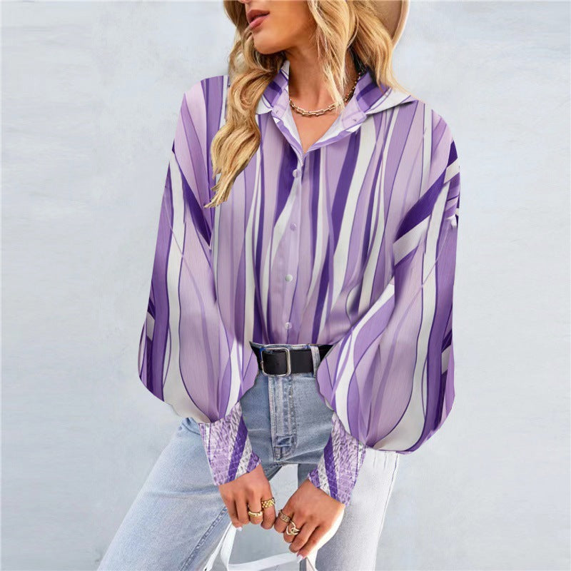 Damen Bluse Voluminöse Ärmel Modernes Muster