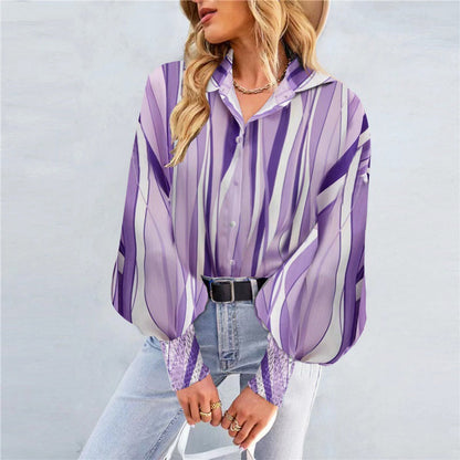 Damen Bluse Voluminöse Ärmel Modernes Muster