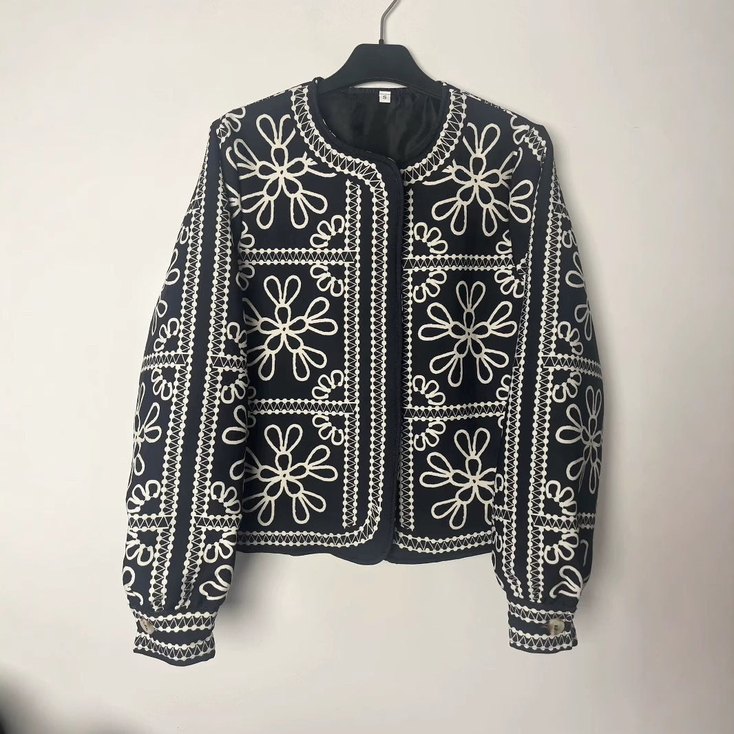 Damen Patchwork-Jacke Florales Muster Elegant