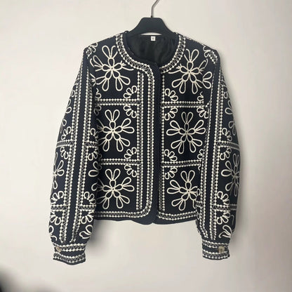 Damen Patchwork-Jacke Florales Muster Elegant