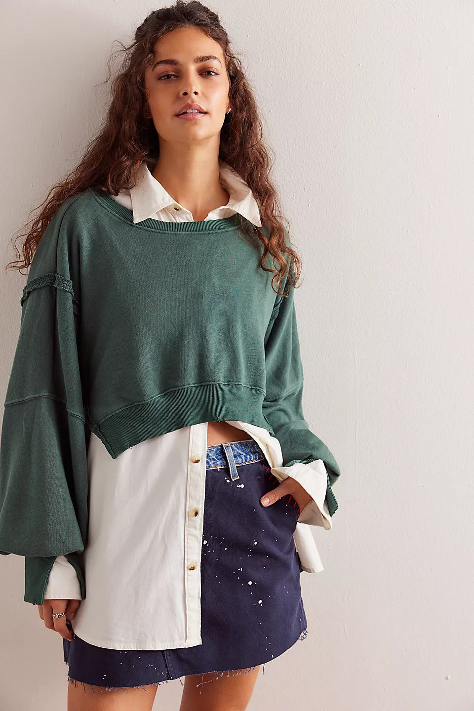 Damen Cropped Sweatpullover Weite Ärmel Norvielle