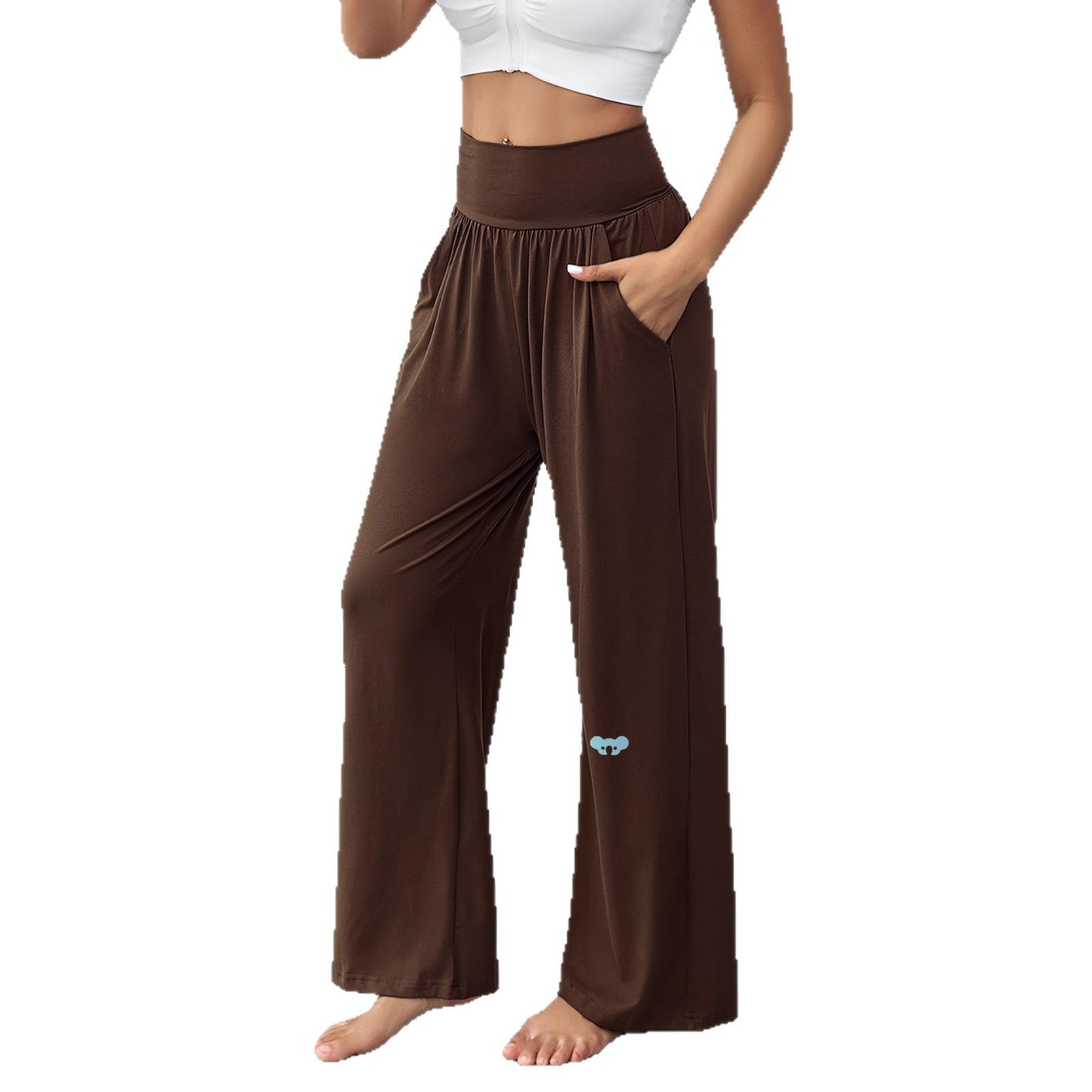 Damen Freizeithose Elastischer Bund Mit Seitentaschen Beige