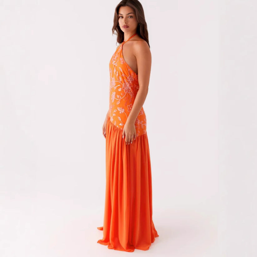 Damen Maxikleid Floralmuster Schwingrock