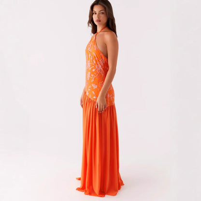 Damen Maxikleid Floralmuster Schwingrock